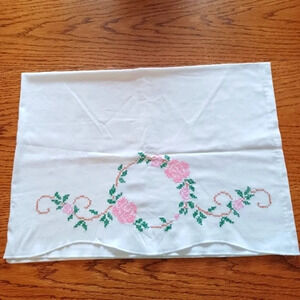 Vintage pillow case with cross stitch one full size